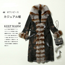 2016 New Design Lady′s Genuine Leather and Fur Coat Long Style Fox Fur